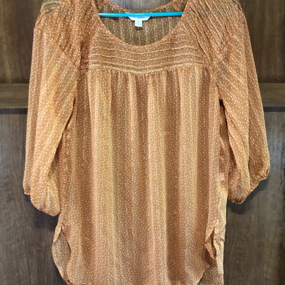 LC Lauren Conrad Tan Ruched 3/4 Sleeve Blouse
